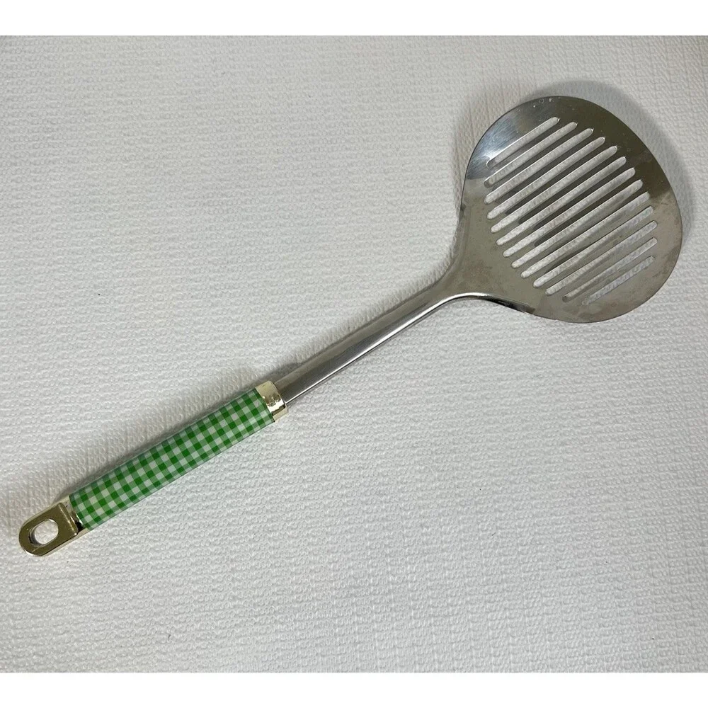 VTG Inox Ecelstahl Rostfrei Slotted Skimmer 18/8 Stainless Steel Green Gingham